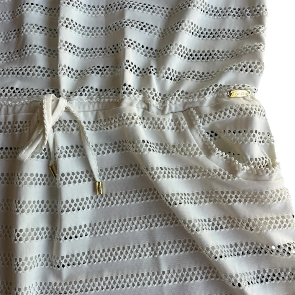 Calvin Klein mesh stretch swimsuit cover up size large cream colored beachwear